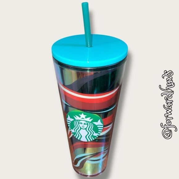 Starbucks 2021 Winter Holiday Multi-Color Swirl 24oz Cold Cup Tumbler - Picture 2 of 7